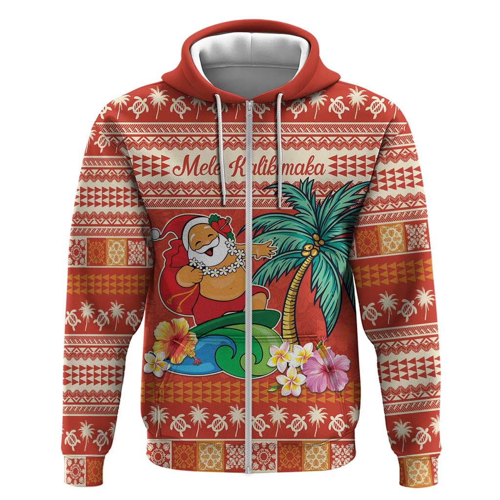 Hawaii Mele Kalikimaka Zip Hoodie Surfing Santa Funny Christmas