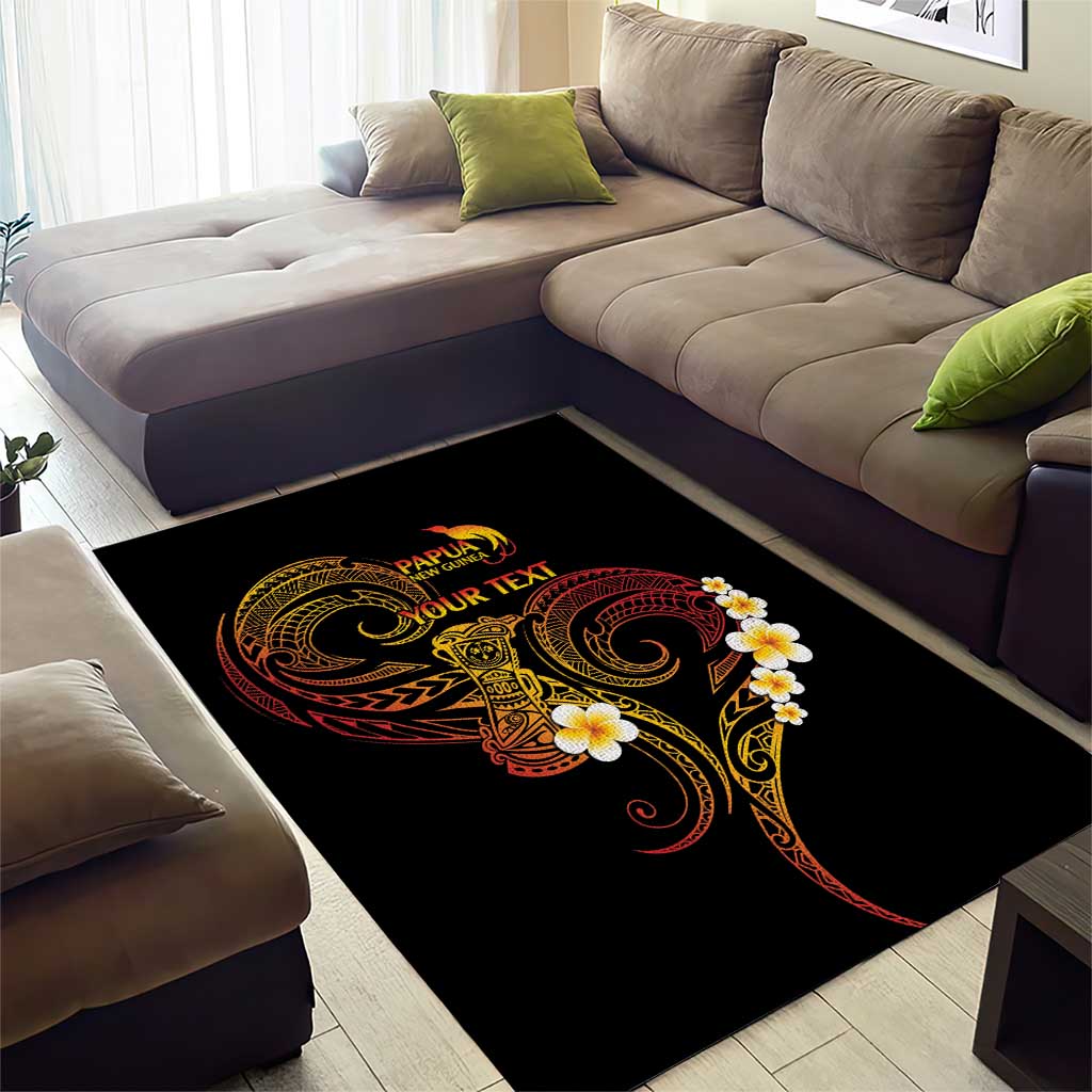 Personalised Papua New Guinea Sepik Area Rug Plumeria Floral Tribal Pattern - Polynesian Pride