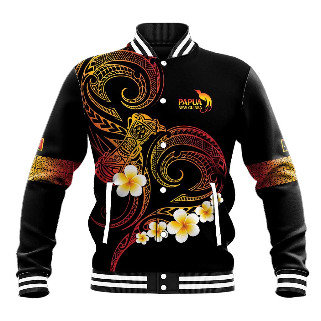 Personalised Papua New Guinea Sepik Baseball Jacket Plumeria Floral Tribal Pattern - Polynesian Pride