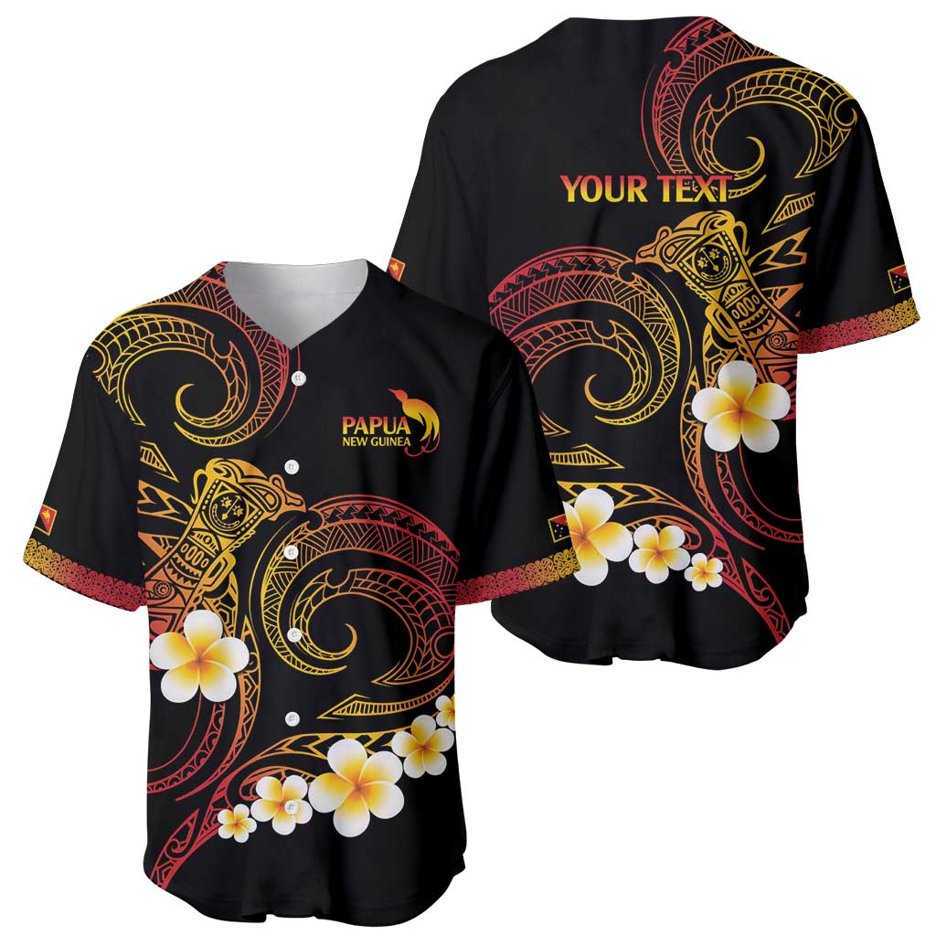 Personalised Papua New Guinea Sepik Baseball Jersey Plumeria Floral Tribal Pattern - Polynesian Pride