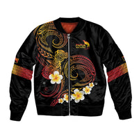 Personalised Papua New Guinea Sepik Bomber Jacket Plumeria Floral Tribal Pattern - Polynesian Pride