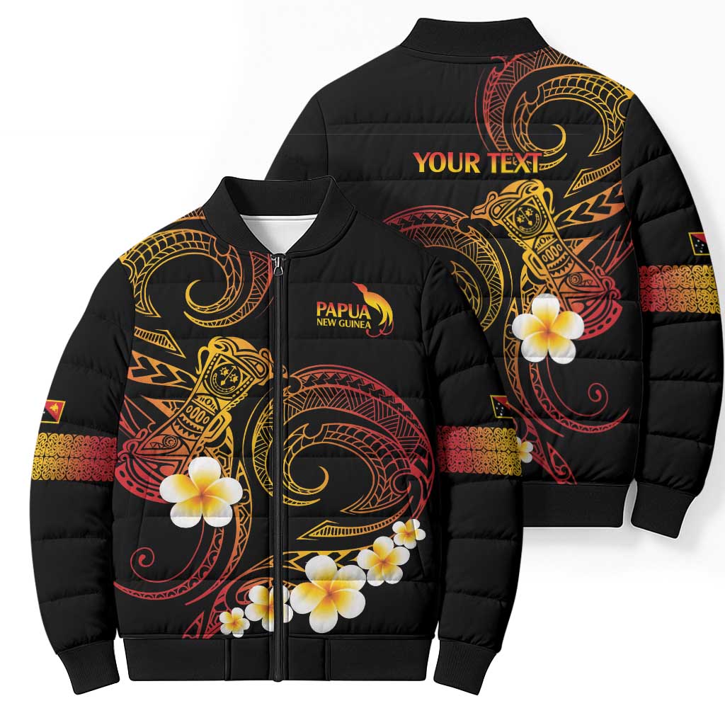 Personalised Papua New Guinea Sepik Bomber Puffer Jacket Plumeria Floral Tribal Pattern - Polynesian Pride