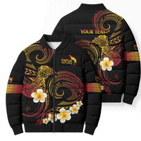 Personalised Papua New Guinea Sepik Bomber Puffer Jacket Plumeria Floral Tribal Pattern - Polynesian Pride