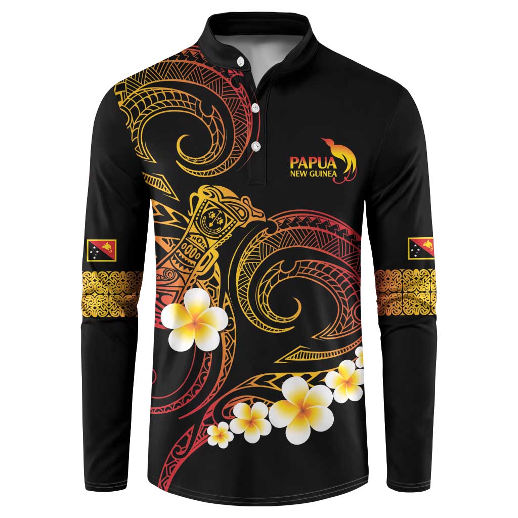 Personalised Papua New Guinea Sepik Button Sweatshirt Plumeria Floral Tribal Pattern - Polynesian Pride