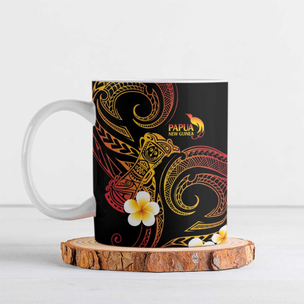 Personalised Papua New Guinea Sepik Ceramic Mug Plumeria Floral Tribal Pattern - Polynesian Pride