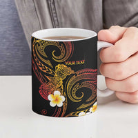 Personalised Papua New Guinea Sepik Ceramic Mug Plumeria Floral Tribal Pattern - Polynesian Pride