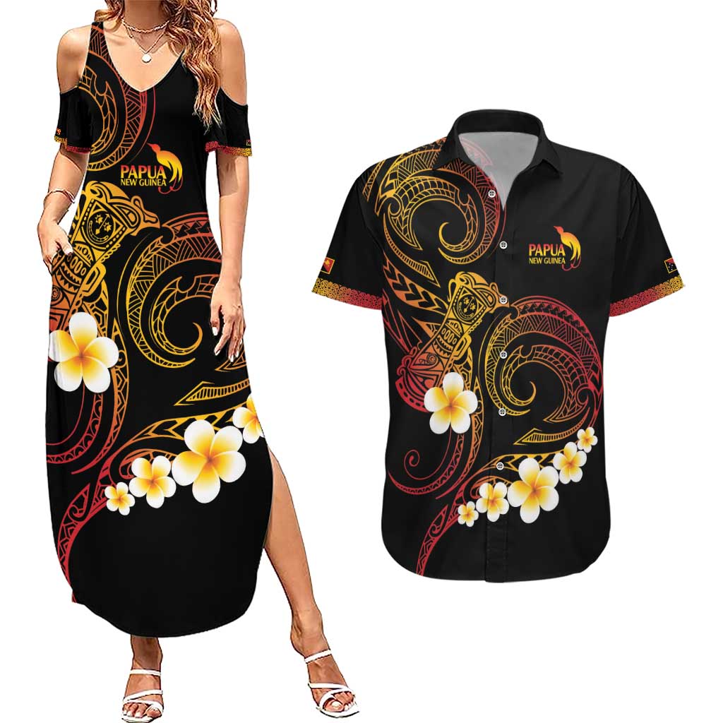 Personalised Papua New Guinea Sepik Couples Matching Summer Maxi Dress and Hawaiian Shirt Plumeria Floral Tribal Pattern - Polynesian Pride