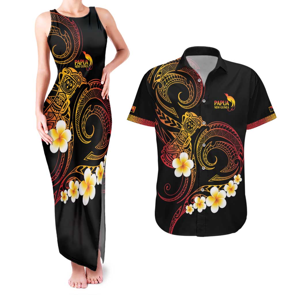 Personalised Papua New Guinea Sepik Couples Matching Tank Maxi Dress and Hawaiian Shirt Plumeria Floral Tribal Pattern - Polynesian Pride