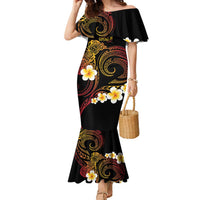 Personalised Papua New Guinea Sepik Family Matching Mermaid Dress and Hawaiian Shirt Plumeria Floral Tribal Pattern - Polynesian Pride