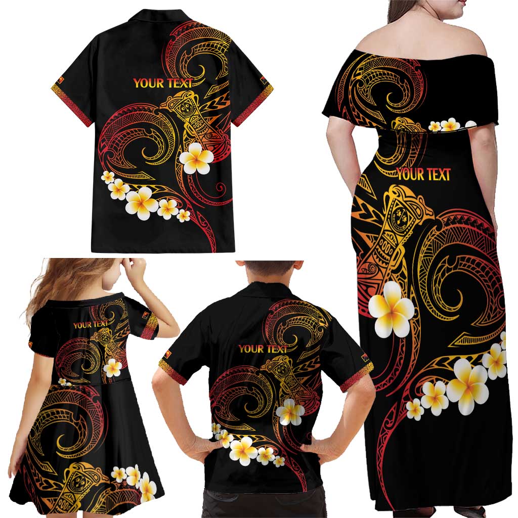 Personalised Papua New Guinea Sepik Family Matching Off Shoulder Maxi Dress and Hawaiian Shirt Plumeria Floral Tribal Pattern - Polynesian Pride