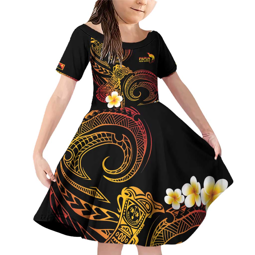 Personalised Papua New Guinea Sepik Family Matching Off Shoulder Short Dress and Hawaiian Shirt Plumeria Floral Tribal Pattern - Polynesian Pride