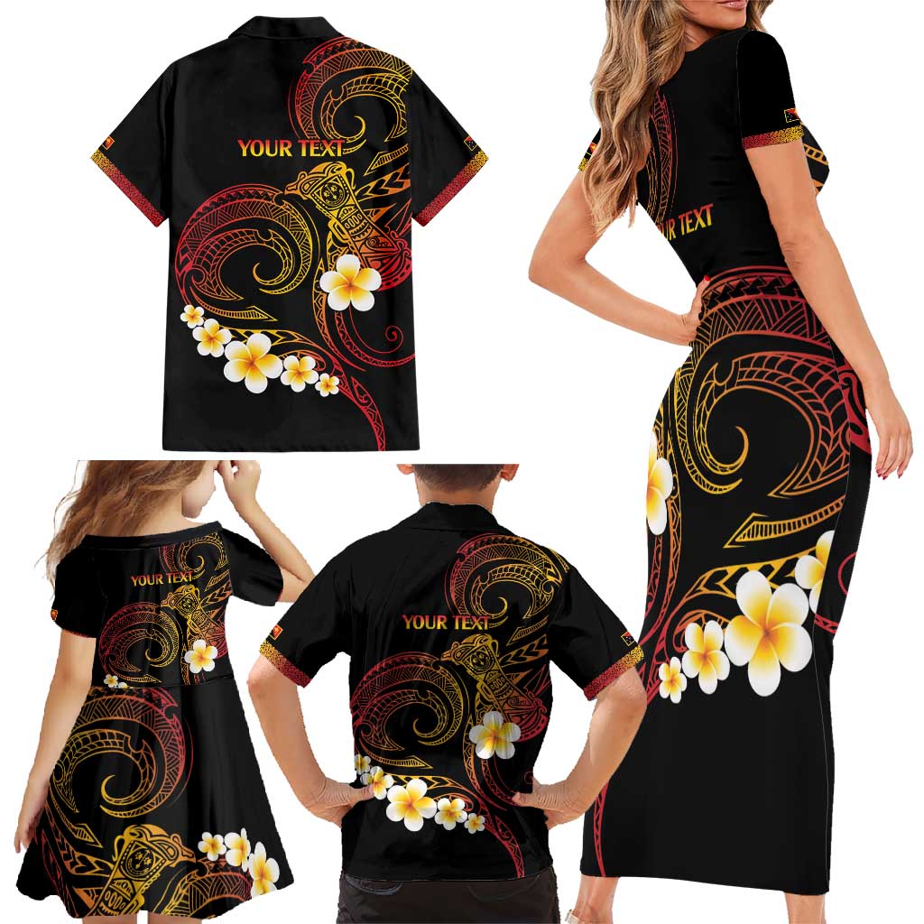 Personalised Papua New Guinea Sepik Family Matching Short Sleeve Bodycon Dress and Hawaiian Shirt Plumeria Floral Tribal Pattern - Polynesian Pride
