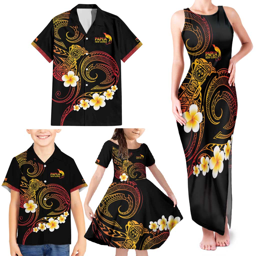 Personalised Papua New Guinea Sepik Family Matching Tank Maxi Dress and Hawaiian Shirt Plumeria Floral Tribal Pattern - Polynesian Pride