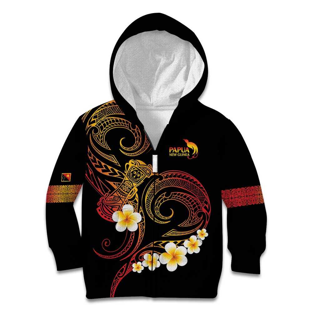 Personalised Papua New Guinea Sepik Kid Hoodie Plumeria Floral Tribal Pattern - Polynesian Pride