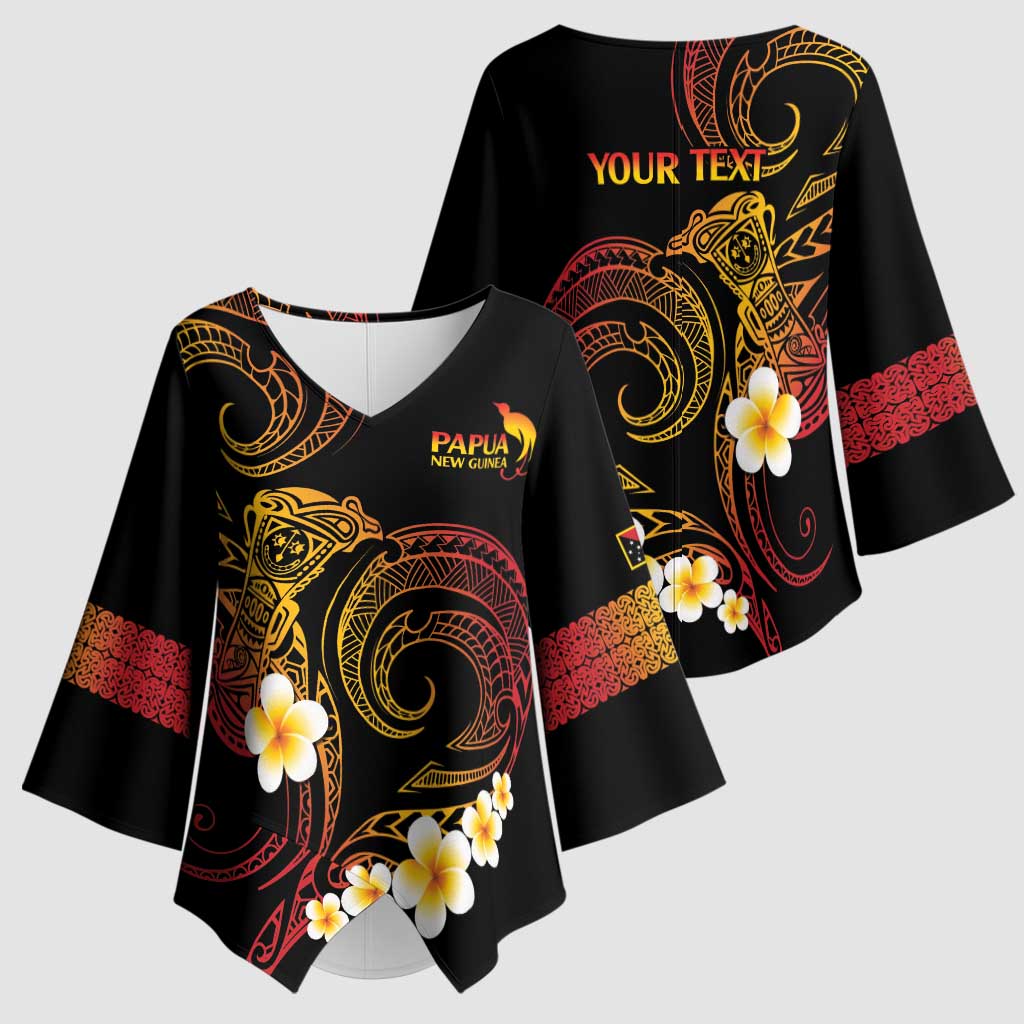 Personalised Papua New Guinea Sepik Kimono Sleeve Blouse Plumeria Floral Tribal Pattern - Polynesian Pride