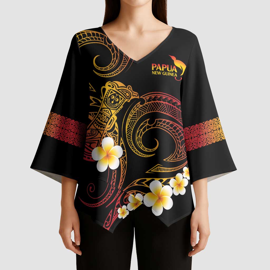 Personalised Papua New Guinea Sepik Kimono Sleeve Blouse Plumeria Floral Tribal Pattern - Polynesian Pride