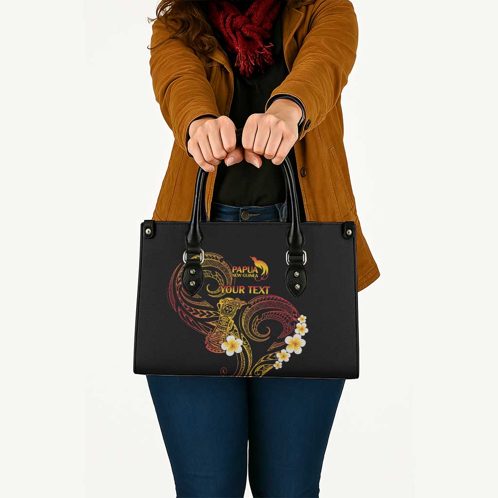 Personalised Papua New Guinea Sepik Leather Bag Plumeria Floral Tribal Pattern - Polynesian Pride