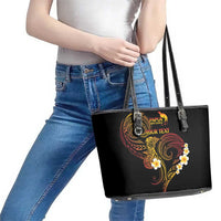 Personalised Papua New Guinea Sepik Leather Tote Bag Plumeria Floral Tribal Pattern - Polynesian Pride