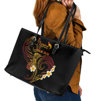 Personalised Papua New Guinea Sepik Leather Tote Bag Plumeria Floral Tribal Pattern - Polynesian Pride