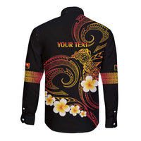 Personalised Papua New Guinea Sepik Long Sleeve Button Shirt Plumeria Floral Tribal Pattern - Polynesian Pride