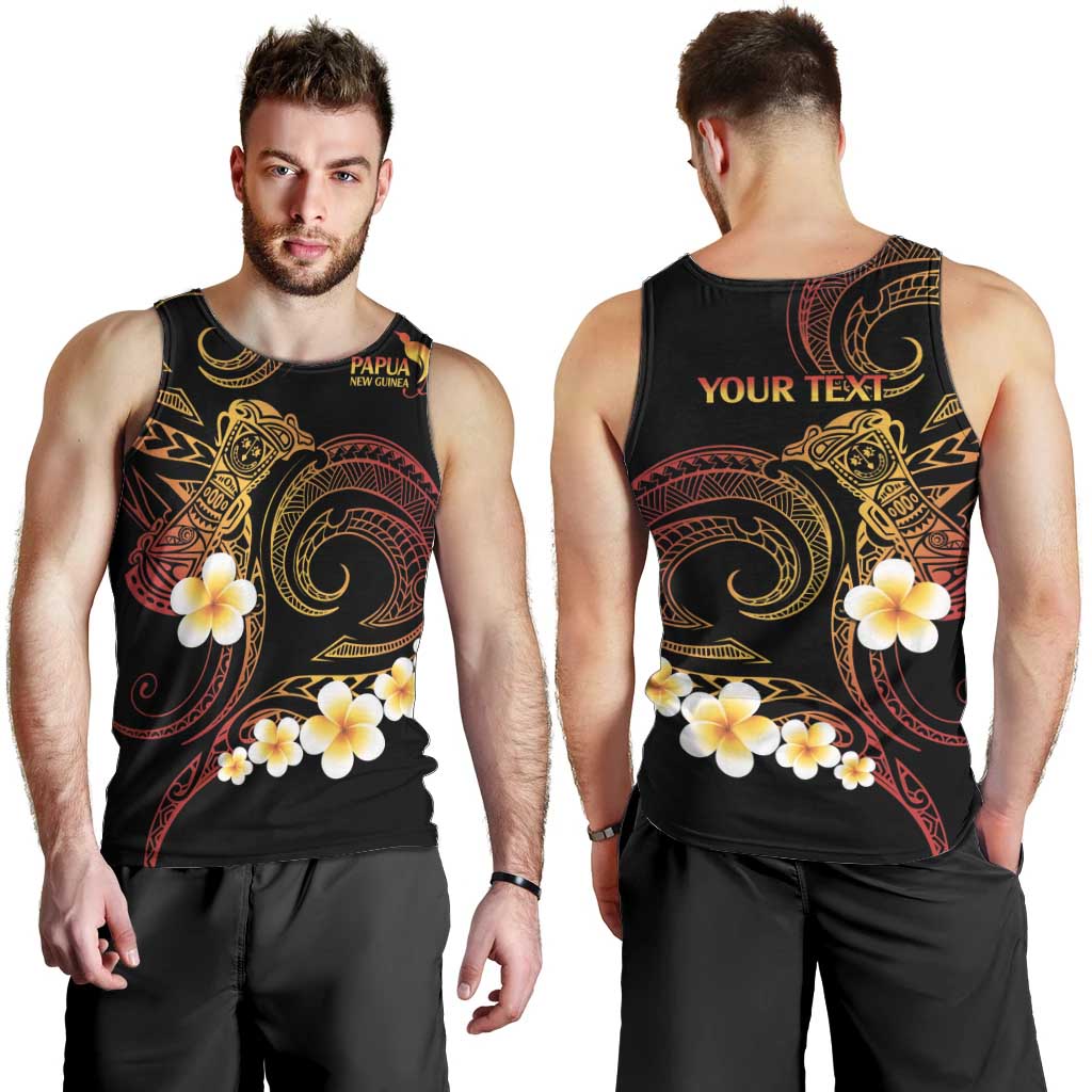 Personalised Papua New Guinea Sepik Men Tank Top Plumeria Floral Tribal Pattern - Polynesian Pride