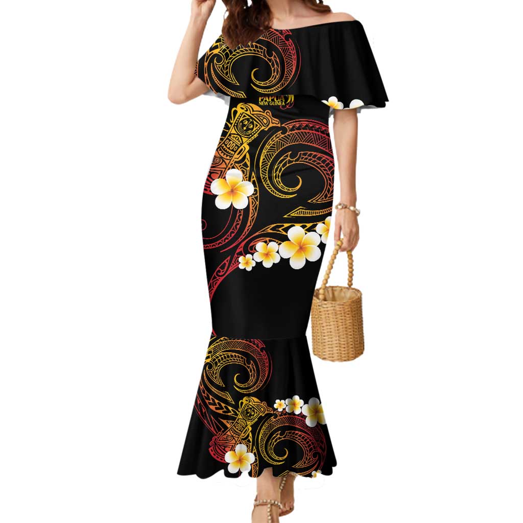 Personalised Papua New Guinea Sepik Mermaid Dress Plumeria Floral Tribal Pattern - Polynesian Pride