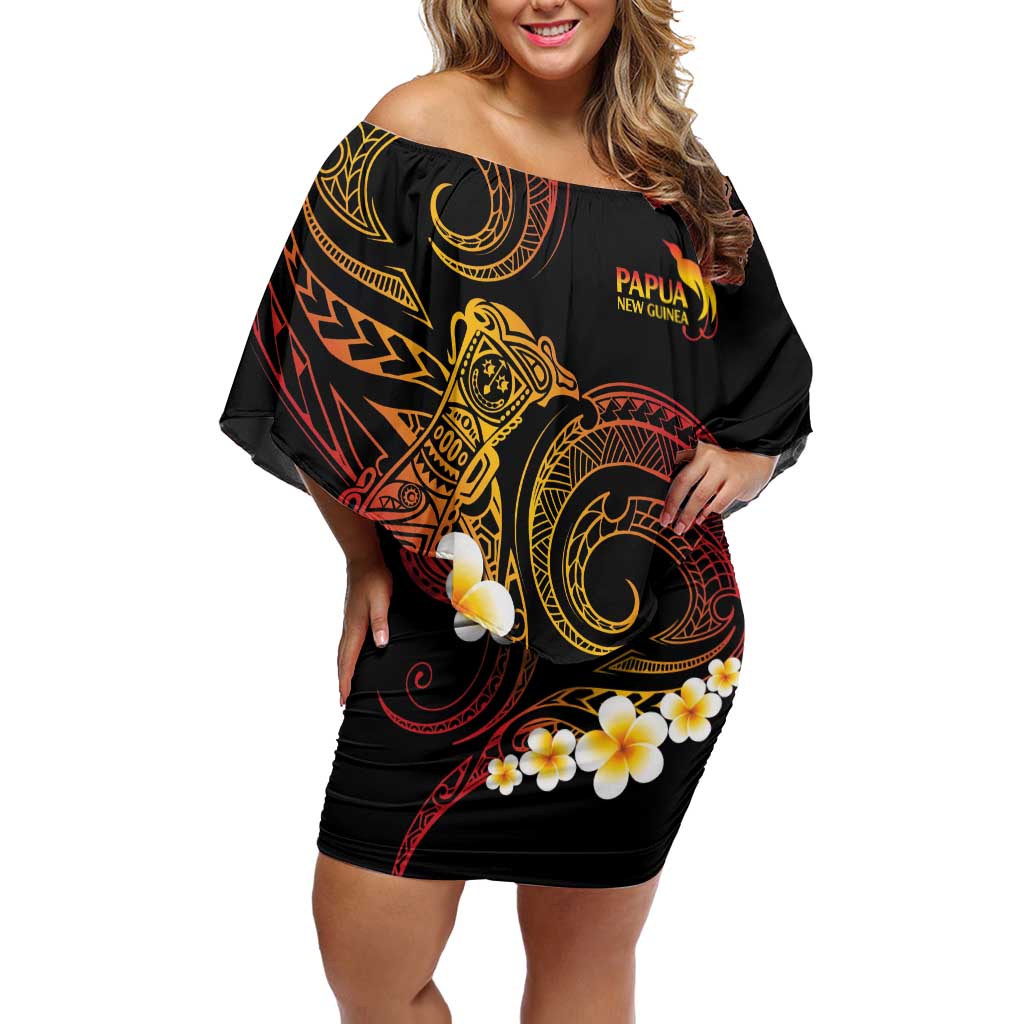 Personalised Papua New Guinea Sepik Off Shoulder Short Dress Plumeria Floral Tribal Pattern - Polynesian Pride