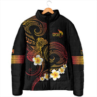 Personalised Papua New Guinea Sepik Padded Jacket Plumeria Floral Tribal Pattern - Polynesian Pride