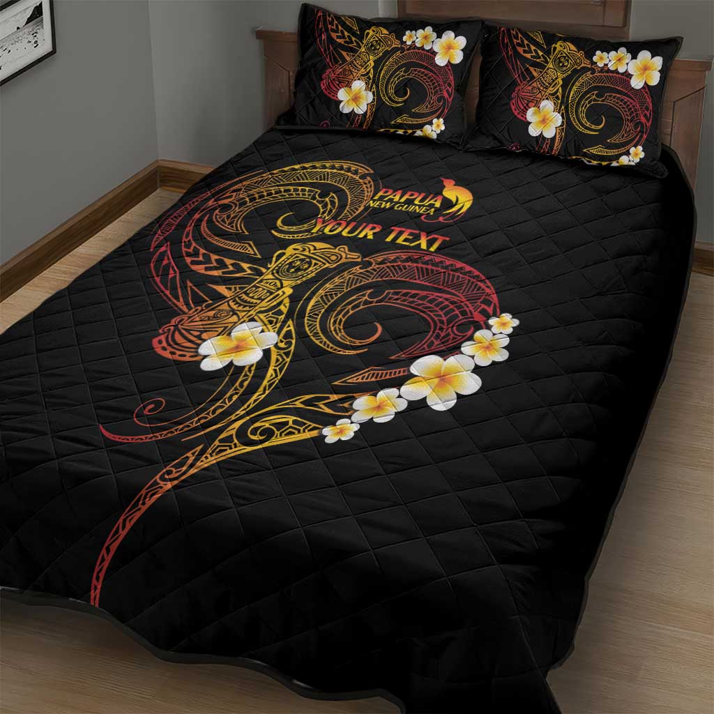 Personalised Papua New Guinea Sepik Quilt Bed Set Plumeria Floral Tribal Pattern - Polynesian Pride