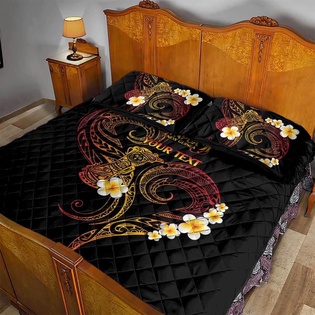 Personalised Papua New Guinea Sepik Quilt Bed Set Plumeria Floral Tribal Pattern - Polynesian Pride