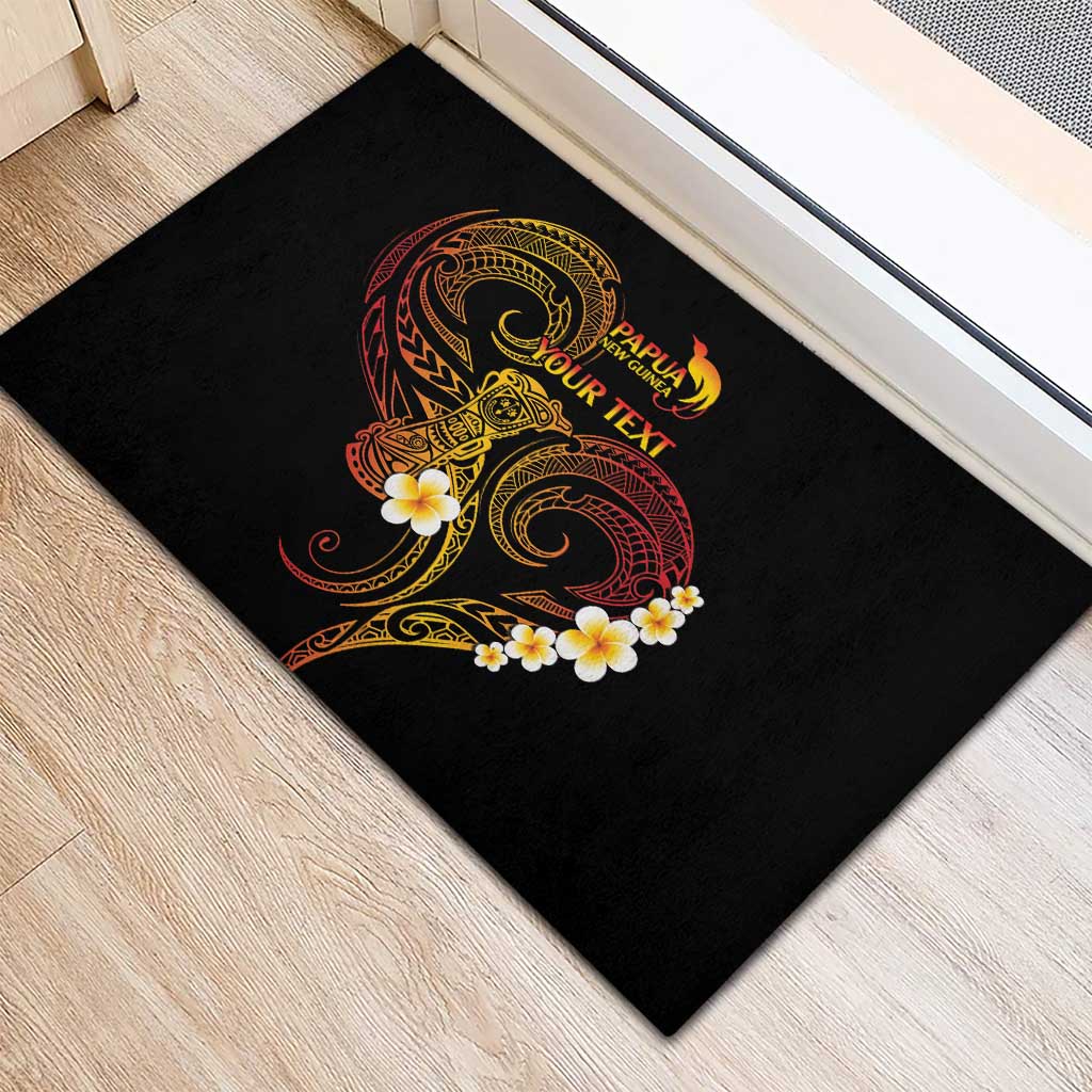 Personalised Papua New Guinea Sepik Rubber Doormat Plumeria Floral Tribal Pattern - Polynesian Pride
