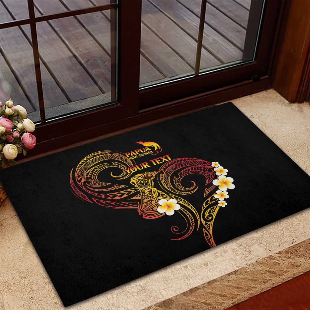 Personalised Papua New Guinea Sepik Rubber Doormat Plumeria Floral Tribal Pattern - Polynesian Pride