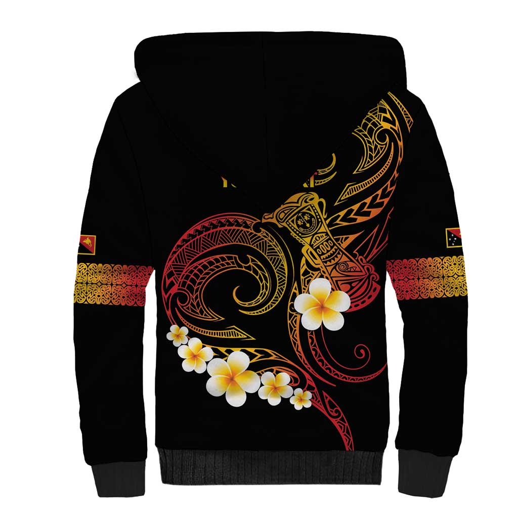 Personalised Papua New Guinea Sepik Sherpa Hoodie Plumeria Floral Tribal Pattern - Polynesian Pride