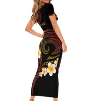 Personalised Papua New Guinea Sepik Short Sleeve Bodycon Dress Plumeria Floral Tribal Pattern - Polynesian Pride
