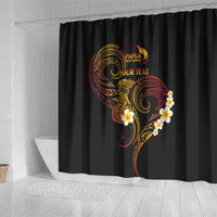 Personalised Papua New Guinea Sepik Shower Curtain Plumeria Floral Tribal Pattern - Polynesian Pride