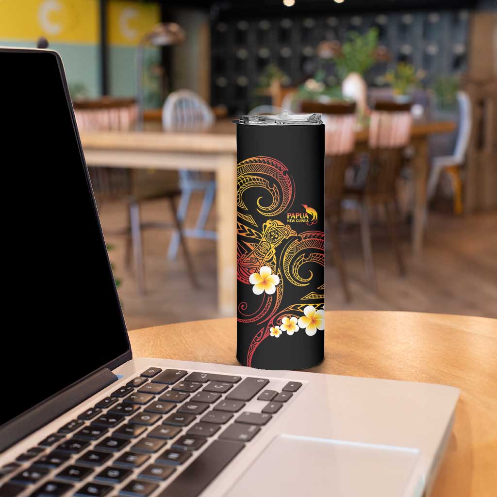Personalised Papua New Guinea Sepik Skinny Tumbler Plumeria Floral Tribal Pattern - Polynesian Pride