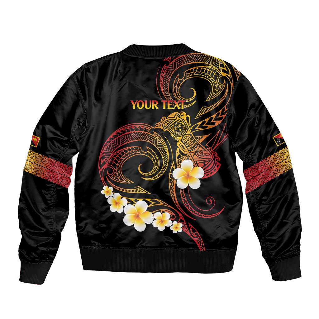 Personalised Papua New Guinea Sepik Sleeve Zip Bomber Jacket Plumeria Floral Tribal Pattern - Polynesian Pride
