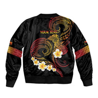 Personalised Papua New Guinea Sepik Sleeve Zip Bomber Jacket Plumeria Floral Tribal Pattern - Polynesian Pride