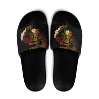 Personalised Papua New Guinea Sepik Slide Sandals Plumeria Floral Tribal Pattern LT9 Black - Polynesian Pride