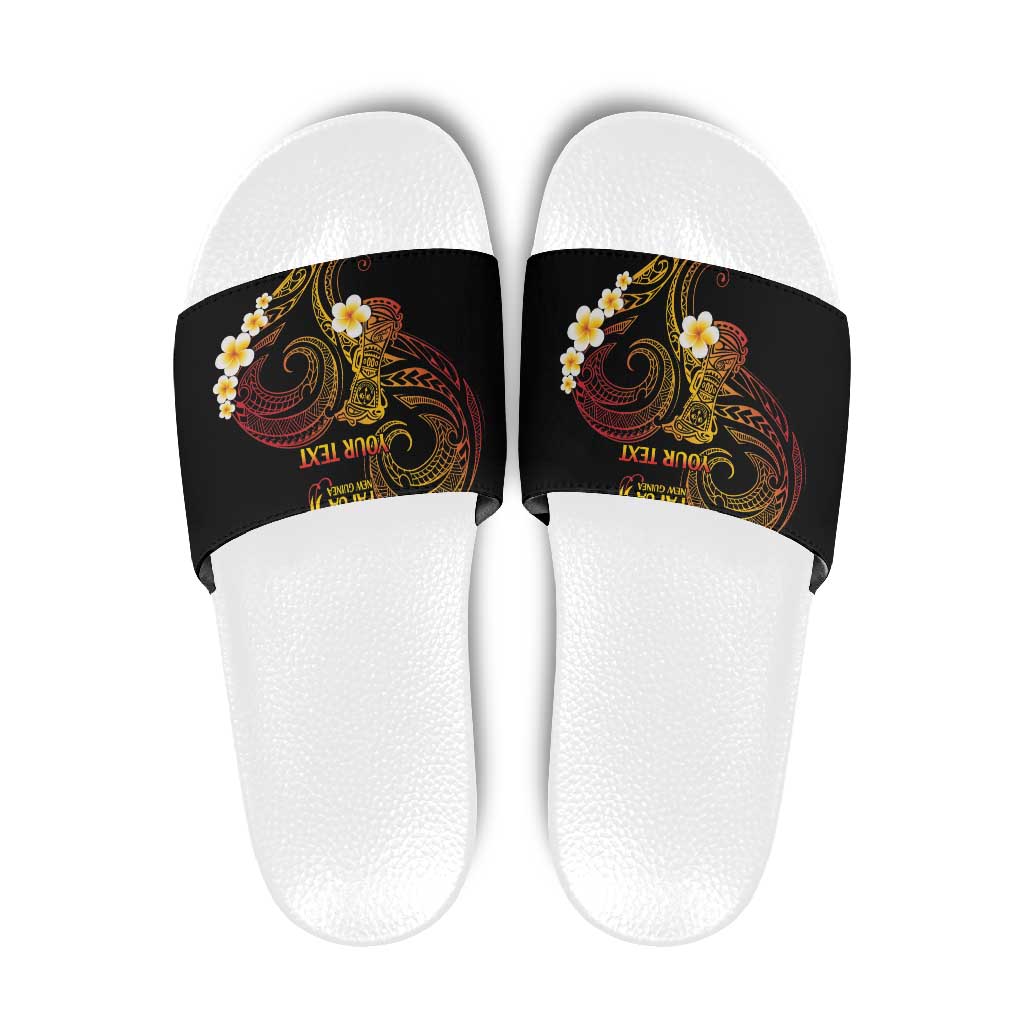 Personalised Papua New Guinea Sepik Slide Sandals Plumeria Floral Tribal Pattern LT9 Black - Polynesian Pride