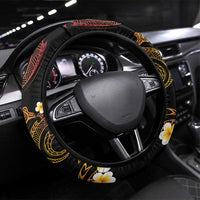 Papua New Guinea Sepik Steering Wheel Cover Plumeria Floral Tribal Pattern - Polynesian Pride