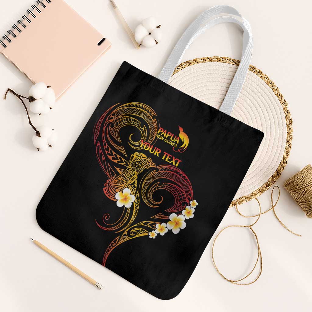 Personalised Papua New Guinea Sepik Tote Bag Plumeria Floral Tribal Pattern - Polynesian Pride