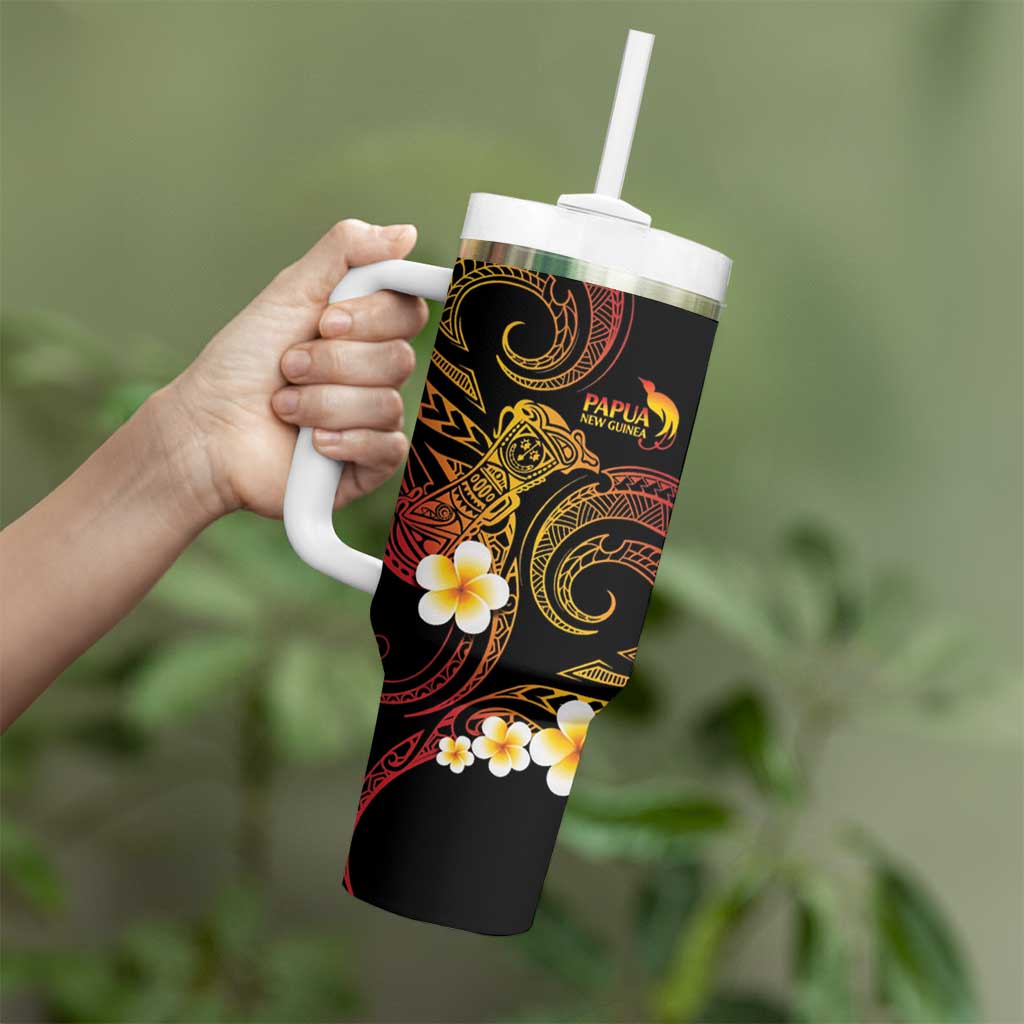 Personalised Papua New Guinea Sepik Tumbler With Handle Plumeria Floral Tribal Pattern - Polynesian Pride
