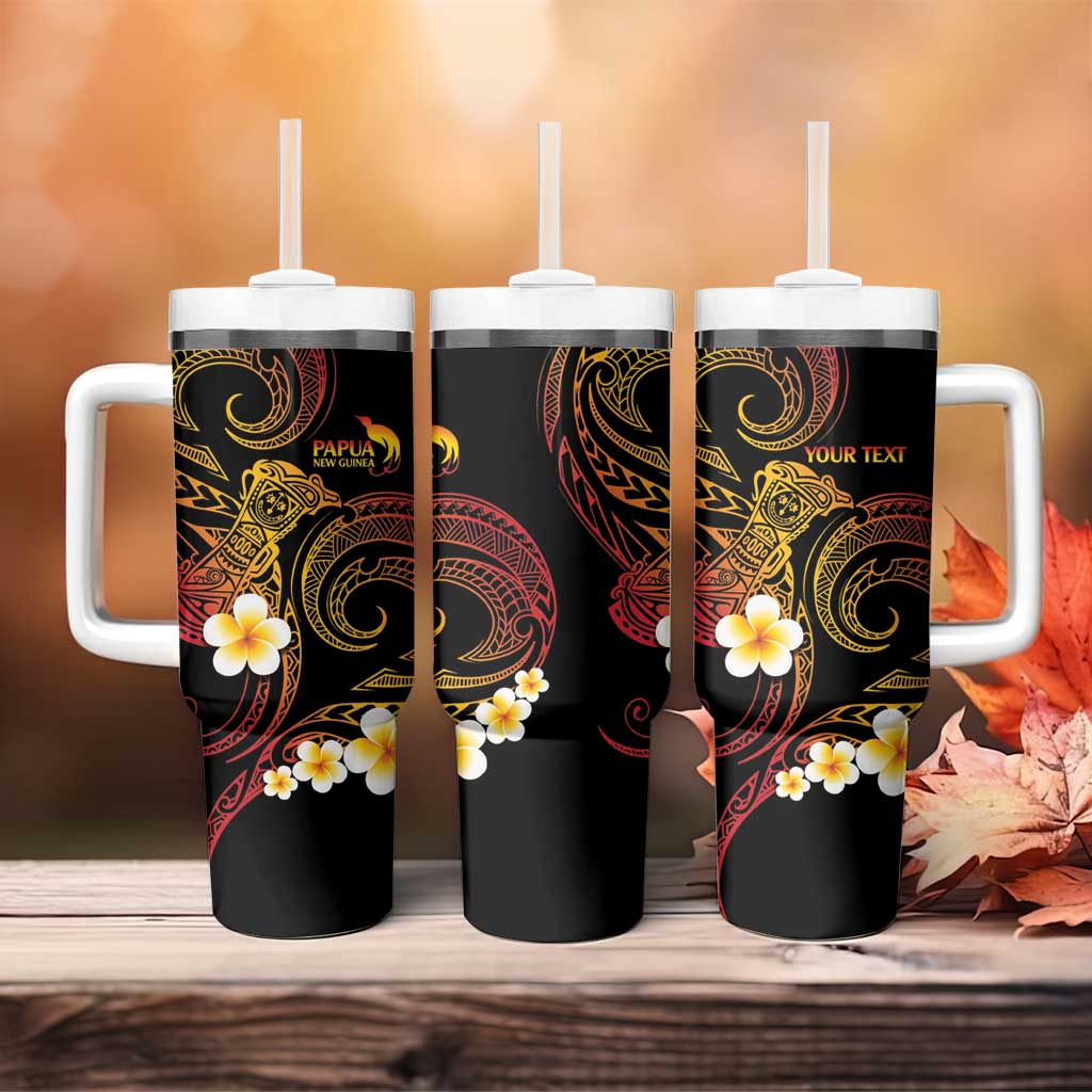 Personalised Papua New Guinea Sepik Tumbler With Handle Plumeria Floral Tribal Pattern - Polynesian Pride