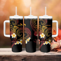 Personalised Papua New Guinea Sepik Tumbler With Handle Plumeria Floral Tribal Pattern - Polynesian Pride
