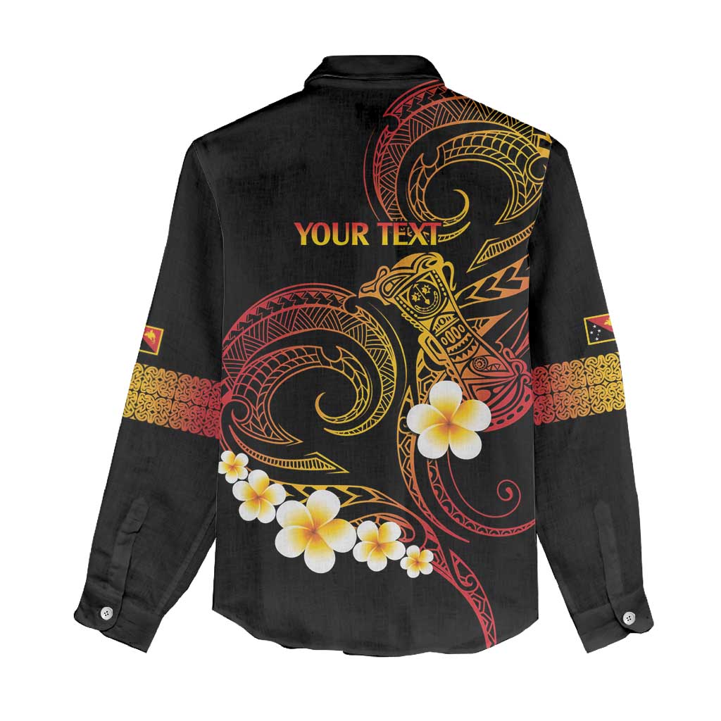 Personalised Papua New Guinea Sepik Women Casual Shirt Plumeria Floral Tribal Pattern - Polynesian Pride