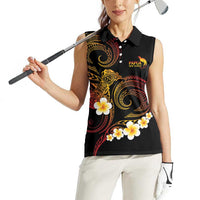 Personalised Papua New Guinea Sepik Women Sleeveless Polo Shirt Plumeria Floral Tribal Pattern - Polynesian Pride