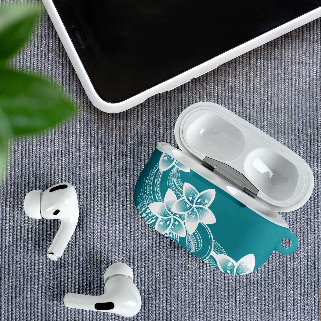 Polynesian Plumeria Flowers Tribal AirPods Case Pacific Tattoo Teal Style LT9 - Polynesian Pride
