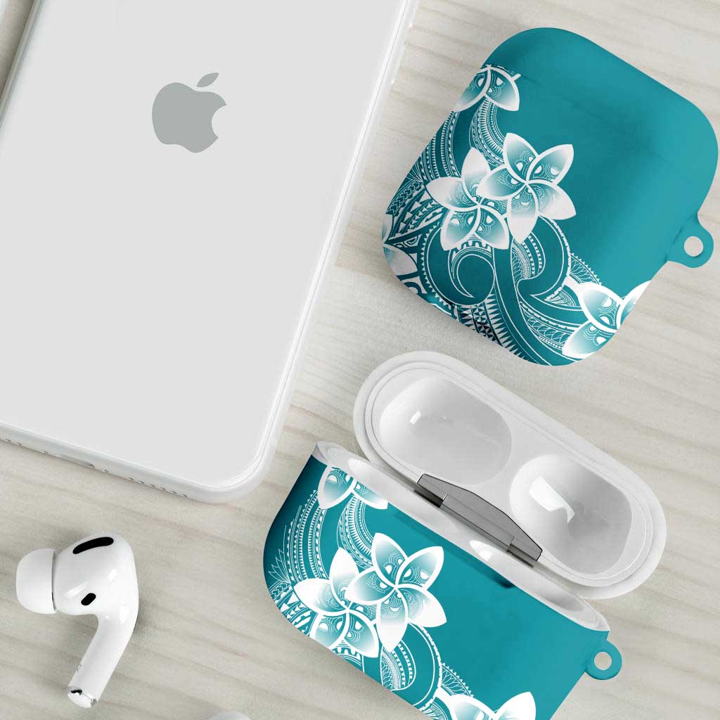 Polynesian Plumeria Flowers Tribal AirPods Case Pacific Tattoo Teal Style LT9 - Polynesian Pride