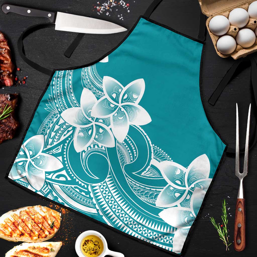 Polynesian Plumeria Flowers Tribal Apron Pacific Tattoo Teal Style LT9 Teal - Polynesian Pride